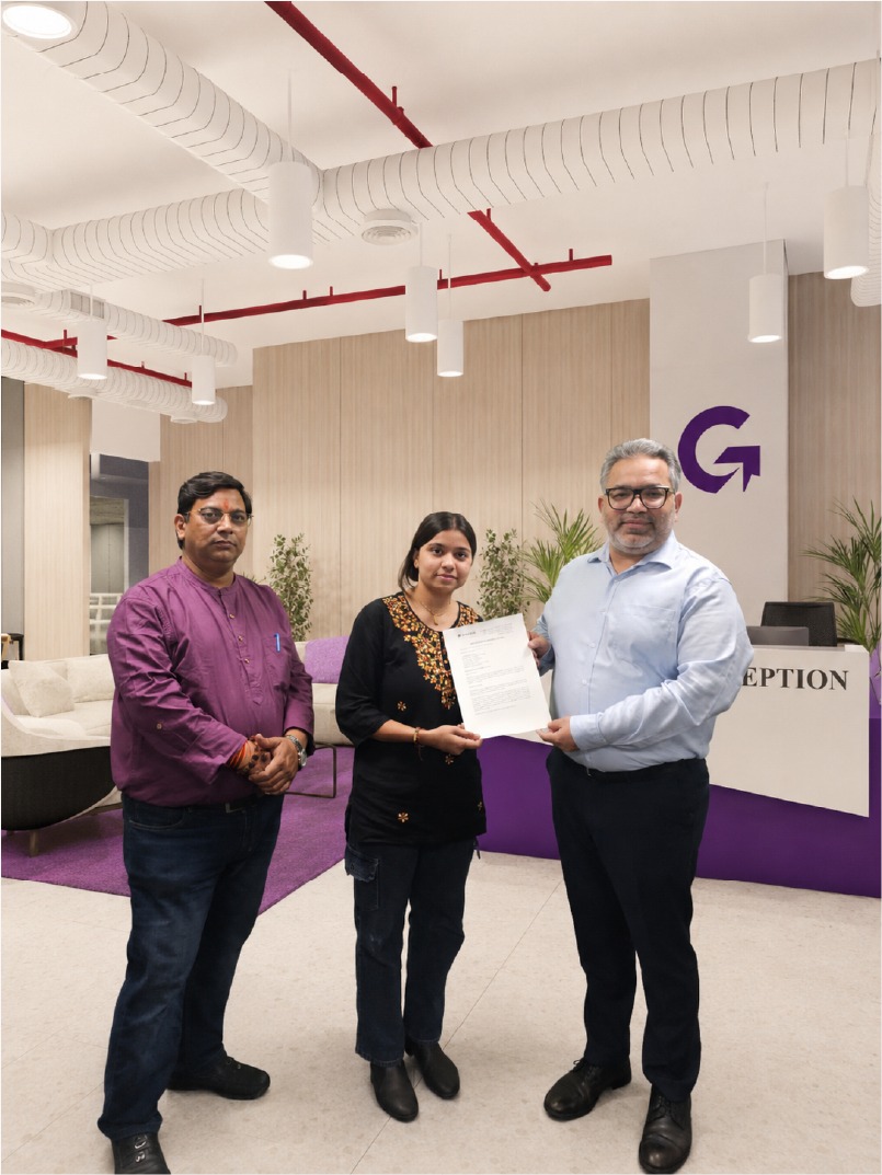 Honey Goswami receiving her offer letter